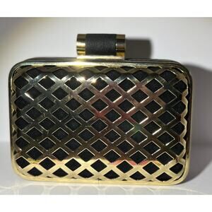 H&M crossbody black velvet with gold metal weave design cocktail/party bag